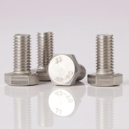 M6-1.0 Hex Head Screw Bolts - 20/25/30/35/40mm Length Kit, 304 Stainless Steel(A2-70), Bright Finish, Fully Threaded, Hexagon Head Bolts,Quantity 50-Piece Set - size: 304-Hex-M6-20-40mm