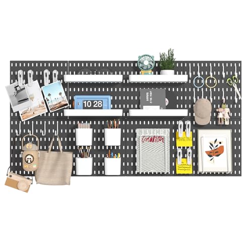 8-Pack 22"x44" Plastic Pegboard Panels Durable Modular Organizer Boards for Wall Storage, Garage, Workshop & Craft Room – Lightweight & Easy to Install - color: Black