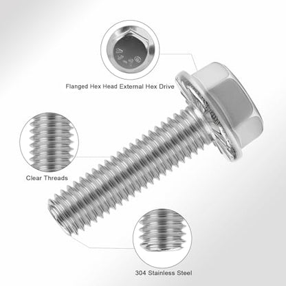 M8x30mm Serrated Flanged Hex Head Screws Bolts 25pcs HS/JXLS-10 | 304 Stainless Steel, External Hex Machine Screws, Equipped with Hex Sleeve, for Construction, for Automotive, for Industrial - size: M8x30mm