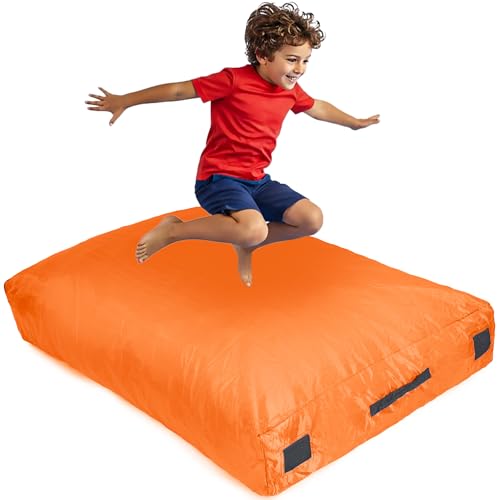 SaferBounce Crash Pad for Kids Sensory | Big 5Ft x 5Ft, 3Ft x 4Ft Or 3Ft x 3Ft | Autism Sensory Crash Mat for Jumping Play | Crashpad | Soft Foam Landing Pad | Giant Mat Pillow | Climbing, Gymnastics - color: Orange, size: Small
