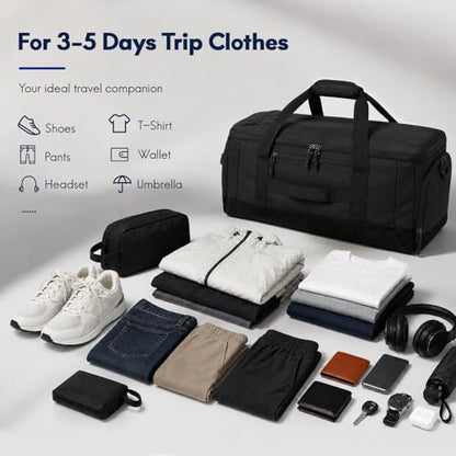 Haimont 60L Foldable Travel Duffel Backpack, Black | Shoe Compartment, Stowable Straps, U-Shaped Opening, Water-Resistant Build - color: Black