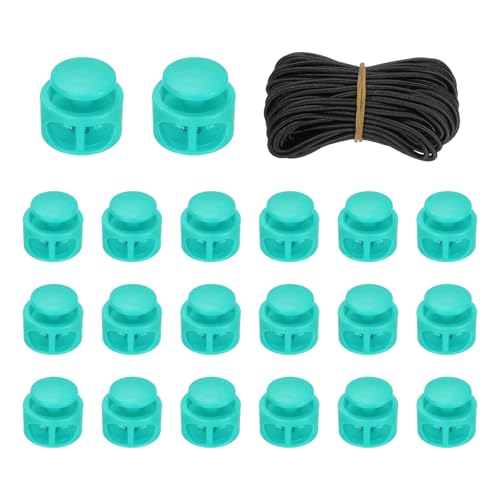 uxcell 20 Pcs Double Hole Cord Locks with 32.8 ft Elastic Cord, 17mm Nylon Spring Toggle Stopper Clip for Backpack Shoelaces Drawstring Paracord Pants, Teal - color: Teal, size: 17mm