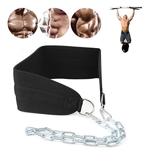 Fitness Dip Belt, Weight Lifting Belt with Steel Chain Dual Rings Squat Attachment Fitness Equipment for Strength Training Workout ﻿
