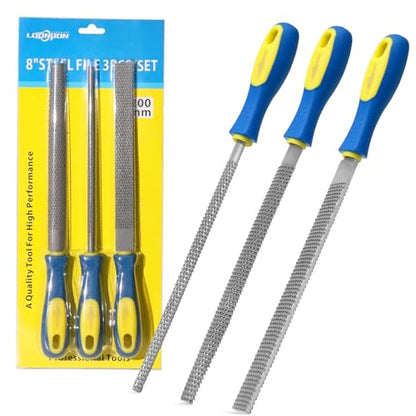 YKLP 8inch Metal File Set,3pcs High-Carbon Steel Needle File,Flat/Half-Round/Round for Metal Wood Working - color: 5