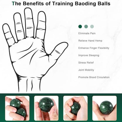 Learay 2Pcs Baoding Balls, Boading Balls for Hand Therapy, Green, 2 inch | Chinese Health Exercise Massage Balls with Carry Pouch for Stress Relief Meditation Ball - color: Green/2 Inch