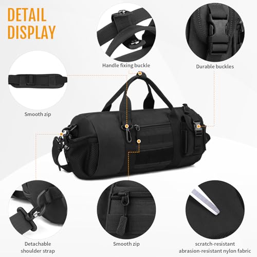 Huntvp Small Tactical Duffle Bag MOLLE Handbag Gear Military Travel Carry On Shoulder Bag Small Valise - color: Black-1