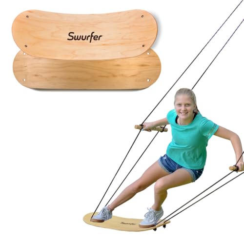 Swurfer Stand Up TreeSkate Outdoor Swing - Tree Swing for Kids with Adjustable Handles, Kids Outdoor Play Equipment, Durable, Weatherproof, Easy Installation, Holds Up to 200 lbs, Ages 6+ - color: Brown/Green