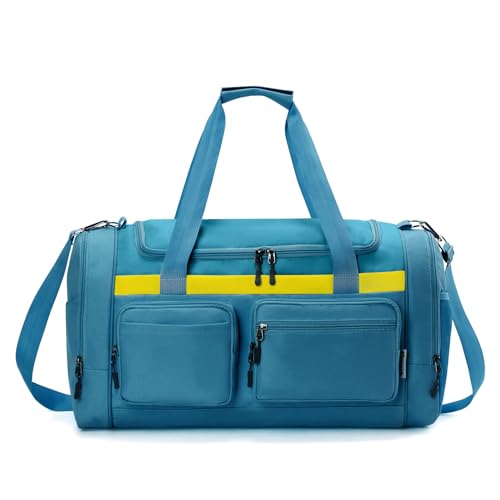 Rueesh Large Duffle Bag Sports Gym Tote Bags for Women | Weekender Overnight Bag with Shoe Compartment & Wet Pocket for Travel, Overnight, or Weekender,Blue - color: Blue