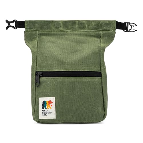 Oso Supply Co - Kulshan Bouldering Bucket, Large Size Chalk Bag for Rock Climbing, Chalk Pot with Magnetic Roll Down Closure, Brush Loop, Zippered Pockets for Climbers - color: Olive Green