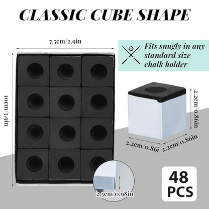 Junkin Pool Chalk Cubes for Billiard Cue Sticks, 48/72/108Pack Options, Table Accessories for Clubs, Bars & Home - color: Black