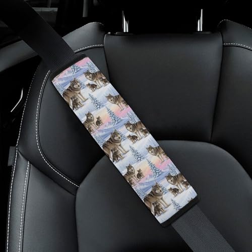2 Pack Soft Padded Seat Belt Cover for Girls and Boys, All Vehicles, Wolf Wolves Family Harness Pads Strap, Anti-Slip Pad - color: Pattern 635