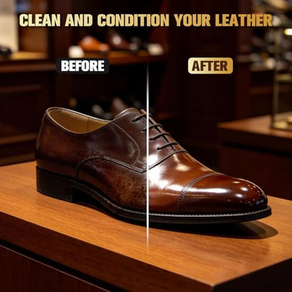 Leather Boot Care Kit, 7-in-1 Saddle Soap & Mink Oil for Leather Cleaning & Polish with 2 Horsehair Brush, Polishing Cloth, Microfiber Cloth, Leather Cleaner and Conditioner for Boots, Shoes, Couch