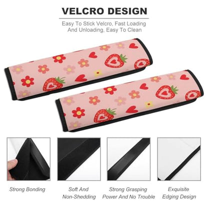2 Pack Breathable Car Seat Straps Shoulder Pads for Elderly Support, All Vehicles, Cute Red Strawberry Pink Seat Belt Cushion, Neck and Shoulder Support - color: Pattern 1110