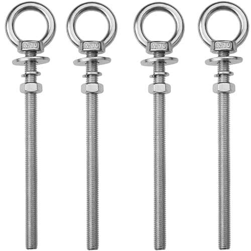 4 Pack M10 Stainless Steel Eye Bolts with Nuts, 3/8" x 6" Eye Bolts | 304 Stainless Steel Eye Bolt,Eye Bolts Heavy Duty for Hang Tie Down Outdoor,3/8 eye bolts with nuts,m10 eye bolts - size: M10x153mm (3/8"x6")
