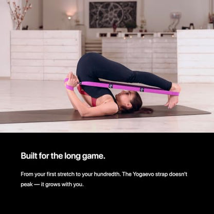 YogaEVO Elastic Stretching Strap with Loops for Physical Therapy | 2-in-1 Yoga Strap & Resistance Band — Flexibility & Back Recovery - color: Purple