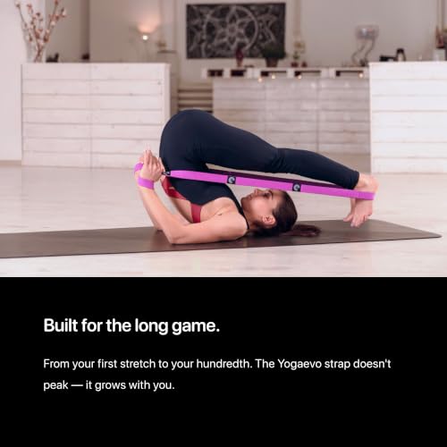 YogaEVO Elastic Stretching Strap with Loops for Physical Therapy | 2-in-1 Yoga Strap & Resistance Band — Flexibility & Back Recovery - color: Purple