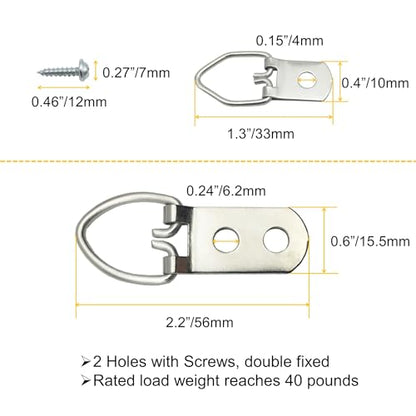 70 Pack Heavy Duty D-Ring Metal Picture Hangers with Screws(Silver) | 2 Sizes Metal Clasp Picture Hanging Kit, Frames Hangers, For Photo Frames, Artwork, Paintings, Clock, Canvas Hooks, Mirrors - size: 70 Pack-D Ring