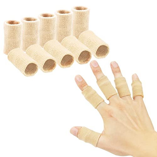 Finger Sleeves , Thumb Splint Brace For Finger Support, Breathable Elastic Finger tape, Compression pression Protector For Reliving Pain, Triggger Finger, Compression Aid For Sports, 10PCS (Beige) - color: Beige