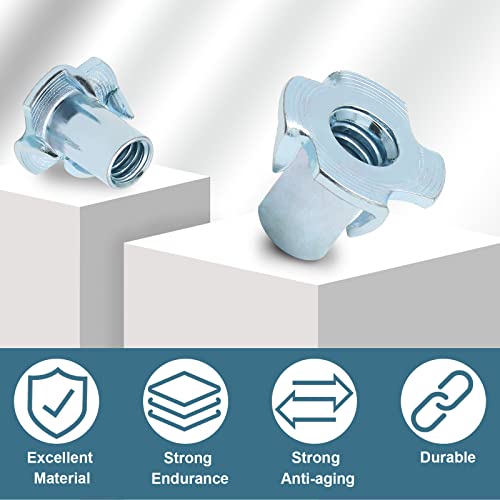 1/4"-20 T-Nuts, 1/4"-20 x 9/16", 50 Pack | Four Pronged Tee Nut, For Wood, Rock, Climbing Holds, Cabinetry - size: M6 x 14mm