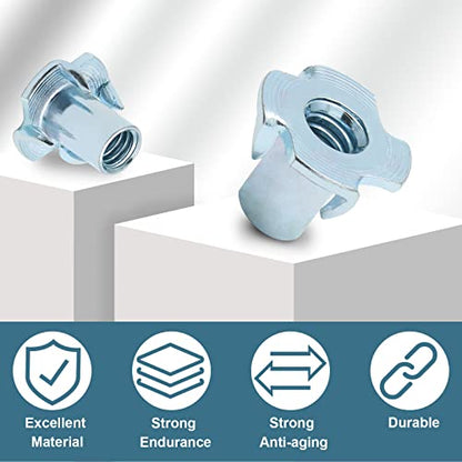 1/4"-20 T-Nuts, 1/4"-20 x 9/16", 50 Pack | Four Pronged Tee Nut, For Wood, Rock, Climbing Holds, Cabinetry - size: M6 x 14mm