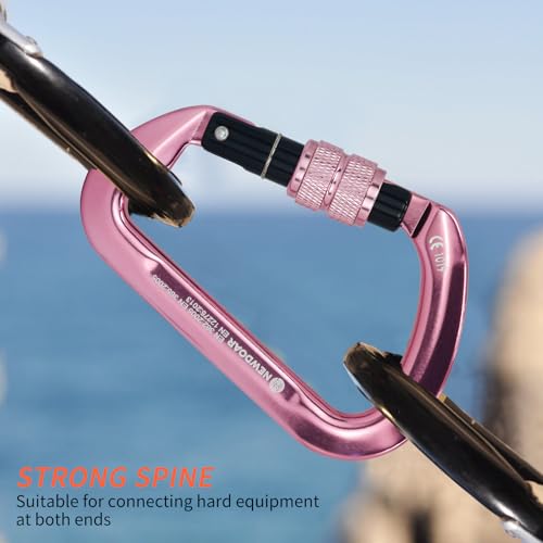 NewDoar CE Certified 30kN-6744lbs Climbing Carabiner Professional, Heavy Duty D Screwgate Clip, for Climbing,Rappelling,Hunting, Rescue - color: Screwgate/Pink/2pcs