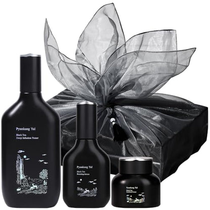 Pyunkang Yul PKY Black Tea Line Gift Box Set, Deep Nurishment for Anti-aging, Rich Moisture Toner, Revitalizing Serum & Condensed Nourishing Cream, Zero-Irritation, Korean Skincare (3-item set) - color: Black tea line(Gift-Wrapped)