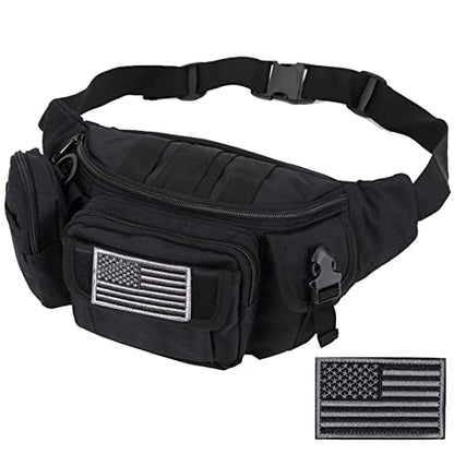 Tactical Fanny Packs, Military Waist Bag Utility Hip Belt Bags for Hiking Climbing Fishing Cycling Hunting with U.S Patch (Black) - color: 1 Pack Black