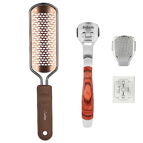 Foot File Foot Scrubber Pedicure - Callus Remover for Feet Easkep Professional Grater Rasp Foot Scraper Corns Callous Removers Cracked Dead Skin Remover for Dry and Wet Feet (Golden Set) - color: Golden Set
