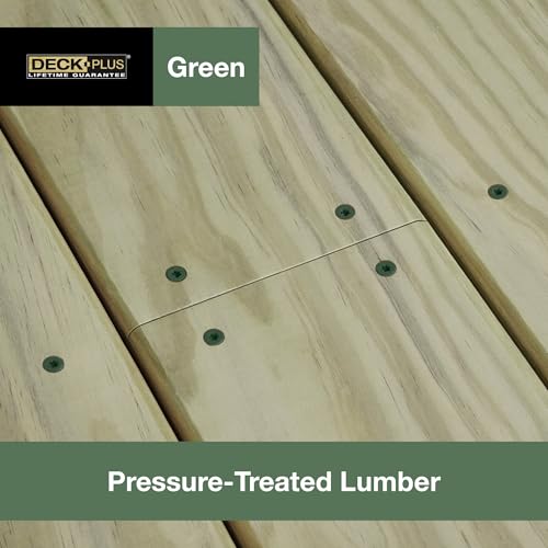 Deck Plus Deck Screws, #10 x 3-1/2in, 275 Pack, 5lb Box, Green | Epoxy-coated steel, star drive with T25 bit, self-drilling coarse thread for decking, fencing, and treated lumber use - color: Green, size: #10 x 3-1/2", style: 275 pcs