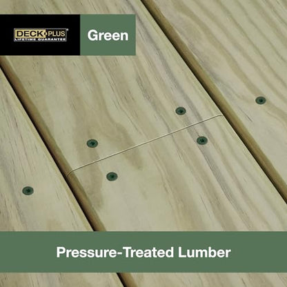 Deck Plus Deck Screws, #10 x 3-1/2in, 275 Pack, 5lb Box, Green | Epoxy-coated steel, star drive with T25 bit, self-drilling coarse thread for decking, fencing, and treated lumber use - color: Green, size: #10 x 3-1/2", style: 275 pcs