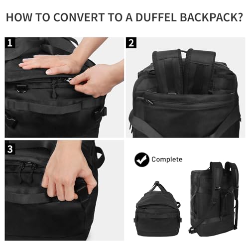 2-in-1 Carry-on Backpack for Men Women 40L Sports Gym Bag with Backpack Straps,Water Resistant,for Travel/Gym（20in,Black） - color: 20in-black