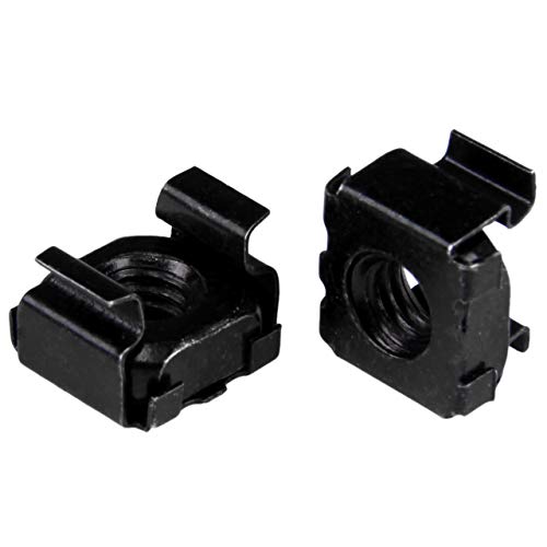 StarTech 100-Pack M6 Square Hole Cage Nuts & Tool, 19in/10in, Black, TAA | Mounts servers and AV equipment, Install tool for fast seating, Square-hole rails, GSA Schedule - color: Black, size: 100-pack, style: Cage Nut only