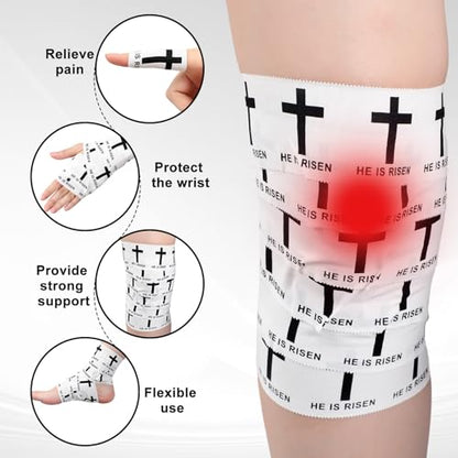 MiniInflat 2 Pcs Christian Cross Athletic Tape Sports Tape 2in x 23ft Religion Jesus Wrist Wrap for Soccer Football Baseball, Gift for Graduation Teacher Nurses Week Pentecost(White,He is Rise) - color: White, style: He is Rise