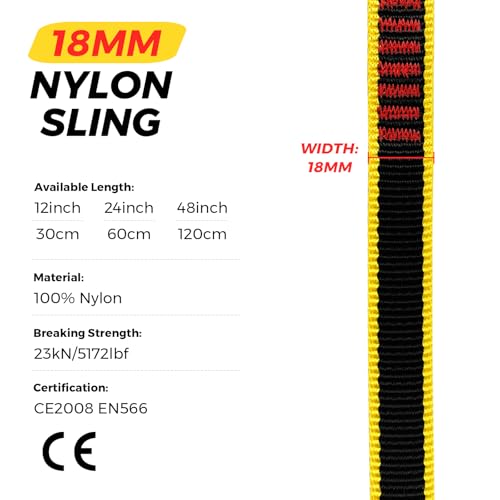20MM Nylon Climbing Sling Runner 23KN CE2008/EN566 Rock Climbing Webbing Straps for Rock Climbing, Rappelling, Swing, Yoga Hammock etc - size: 30cm/ 12inch |Pack of 3