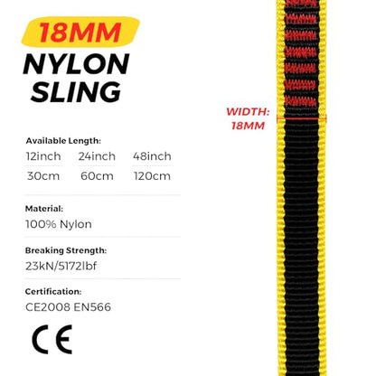 20MM Nylon Climbing Sling Runner 23KN CE2008/EN566 Rock Climbing Webbing Straps for Rock Climbing, Rappelling, Swing, Yoga Hammock etc - size: 30cm/ 12inch |Pack of 3