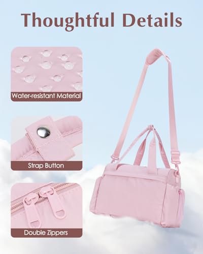 Small Gym Bag, Mini Gym Bag with Yoga Mat Holder & Wet Compartment, Pink | Yoga Mat Bag, Water Bottle Pocket, Detachable and Adjustable Shoulder Strap, Mini Duffle Bag for Workout Travel Dance - color: Puffer Pink