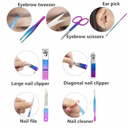 Manicure Set Nail Clipper Set Women Men Nail Clipper Travel Manicure Kit | Personal Nail Care Tools with Case Fingernail Clippers Manicure Pedicure Tools Grooming Kit Gifts for Women Men Teen Family - color: Rainbow