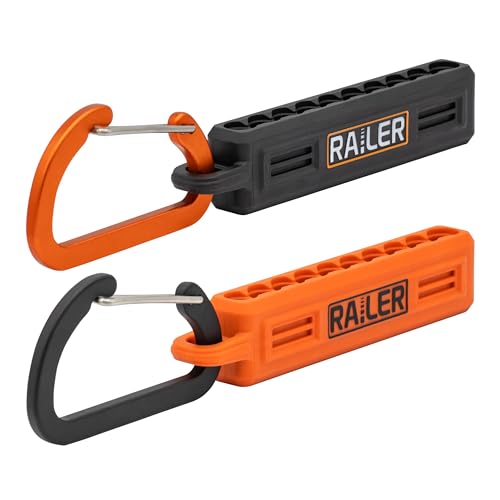 Screwdriver Bit Holder Storage Organizer – Railer 10-Hole Black and Orange Bit Holder with Carabiner - 2 Pack - color: Black + Orange