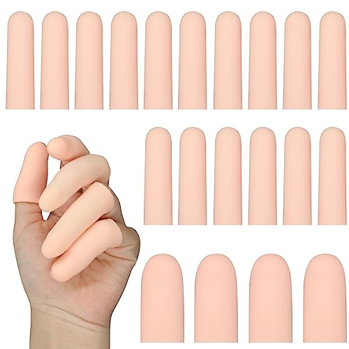 HINGTAI 20Pcs Gel Finger Cots Thumb Protector, Silicone Finger Sleeves Cover Protection Tips, Finger Gloves Caps Protectors for Wounds Hand Eczema Arthritis Cracking (Nude) - color: Yellow