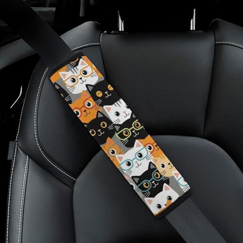 Universal Fit Cute Cats Animals Pet Cat Lovers Kawaii Seat Belt Shoulder Pad for Adult Use, Most Cars, 1 Pair Harness Pads Strap Anti-Slip Pad - color: Pattern 1106