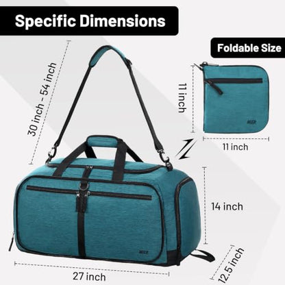MIER Packable Travel Duffle Bag with Shoe Compartment, 80L, Teal | Foldable Weekender Duffel; Multi-Pockets; Adjustable Shoulder Strap; Luggage Sleeve; Travel, Sports, Camping, Gym - color: Teal, size: 80L