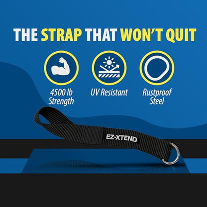 EZ-Xtend Premium D-Ring Strap with Loop for Rail Attachment of Standard Bimini Strap to Handrail - Stainless Steel D-Rings - Boat Accessories - 1 Pack (Black, 8 1/2 inches with D-Ring & Loop) - color: Black