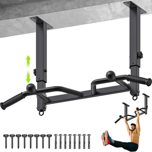 SELEWARE Heavy Duty Welded Pull Up Bar Wall/Joist/Ceiling Mount Chin Up Bar | Multifunctional Pull-up Bars w/Resistance Band Hooks for Home Gym Strength Training, Sturdy Steel Construction Support 500 lb - color: F2: Black 24" Ceiling Mount Pull Up Bar