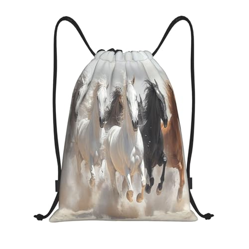 Drawstring Sports Backpacks - Lightweight Swim Gym Bags for Women Men String Sackpack for Beach Travel Yoga(Small, Run Horse) - color: Run Horse, size: Small