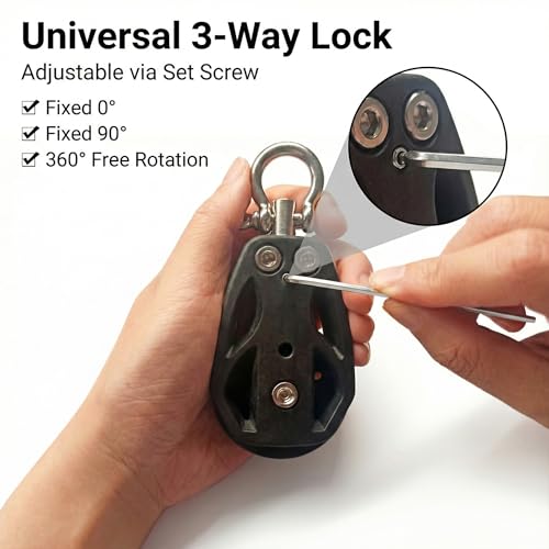 Helffer Single Pulley Block (35mm / 50mm), Lockable 360° Swivel & Heavy Duty Silent Nylon Wheel with T316 Stainless Steel Hardware for Gym Cable, Garage Hoist & Marine Rigging - size: 50mm Wheel, style: 2 Pack