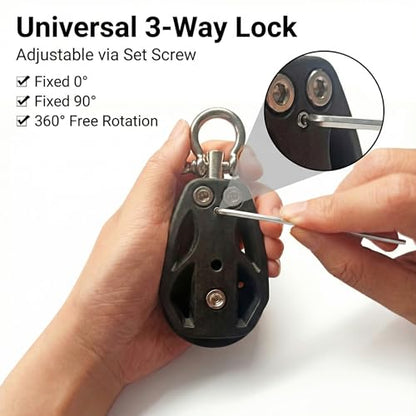 Helffer Single Pulley Block (35mm / 50mm), Lockable 360° Swivel & Heavy Duty Silent Nylon Wheel with T316 Stainless Steel Hardware for Gym Cable, Garage Hoist & Marine Rigging - size: 50mm Wheel, style: 2 Pack