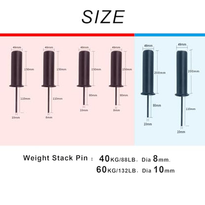 Weight Stack Pin with Spring Clip Collar Weight Stack Extender Pin for Cable Machines and Functional Trainers Commercial Home Gym (10×110mm-200mm-Rod) - size: 8mm x 110mm