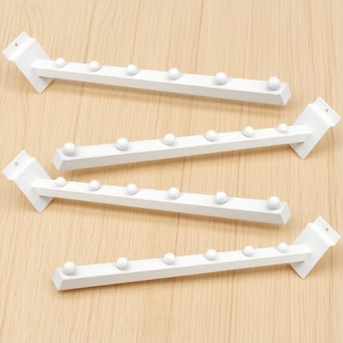 14 Pcs 15.7 Inch 6 Ball Waterfall Slatwall Hooks Metal Slat Wall Hanging Board Accessories Heavy Duty Pegs Panel Display for Clothing Retail Shop Garage (White)