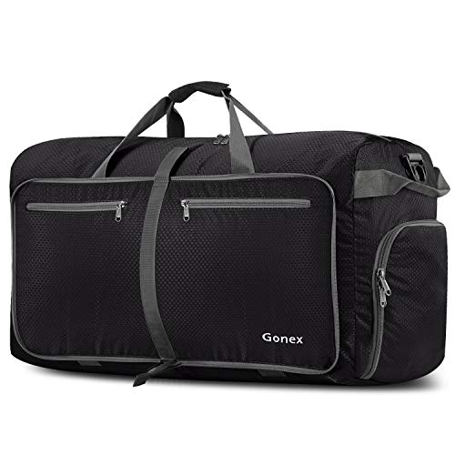 Gonex Foldable Travel Duffle Bag, Lightweight with Shoe Compartment | 210D Nylon, Water-Repellent, Folds Compact, Multiple Pockets, Luggage Sleeve, Travel & Weekend Use, 60L, Black - color: Black, size: 60L