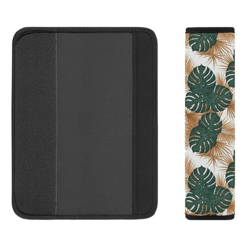 Breathable Seat Belt Shoulder Pad for Adults and Children, Stroller Pushchair High Chair, 2 Pack Green Gold Palm Leaves Tropical Neck Strap Covers Easy Install (No Tool) - color: Pattern 1174